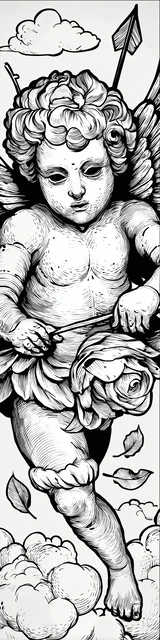 Free angel bookmark to color featuring flower holding approaching angel